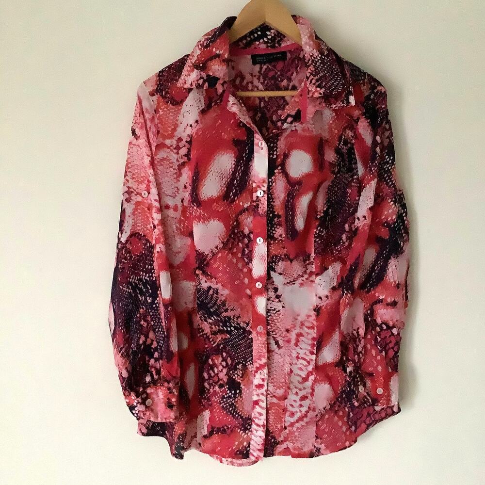 Jones New York Signature Womens L/S Snake Print Button Up With Belt Size Large